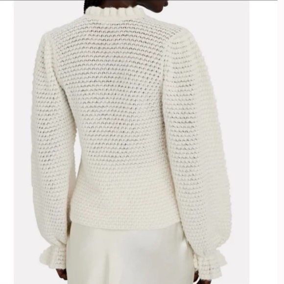 NWT Ulla Johnson Cream Laila Ruffled Alpaca-blend Lightweight Knit Sweater sz XL - Picture 3 of 16